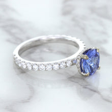 Load image into Gallery viewer, 1.75ct. EGL Certified Round Blue Sapphire Ring with Hidden Diamond Halo in 18K White Gold
