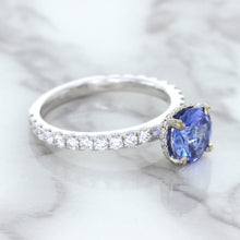 Load image into Gallery viewer, 1.75ct. EGL Certified Round Blue Sapphire Ring with Hidden Diamond Halo in 18K White Gold
