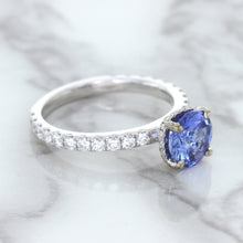 Load image into Gallery viewer, 1.75ct. EGL Certified Round Blue Sapphire Ring with Hidden Diamond Halo in 18K White Gold