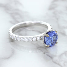 Load image into Gallery viewer, 1.75ct. EGL Certified Round Blue Sapphire Ring with Hidden Diamond Halo in 18K White Gold