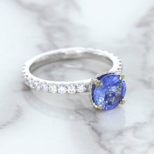 Load image into Gallery viewer, 1.75ct. EGL Certified Round Blue Sapphire Ring with Hidden Diamond Halo in 18K White Gold