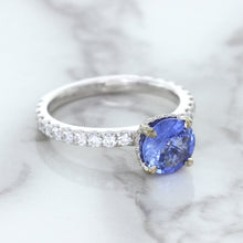 Load image into Gallery viewer, 1.75ct. EGL Certified Round Blue Sapphire Ring with Hidden Diamond Halo in 18K White Gold