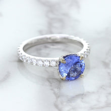 Load image into Gallery viewer, 1.75ct. EGL Certified Round Blue Sapphire Ring with Hidden Diamond Halo in 18K White Gold