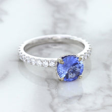 Load image into Gallery viewer, 1.75ct. EGL Certified Round Blue Sapphire Ring with Hidden Diamond Halo in 18K White Gold