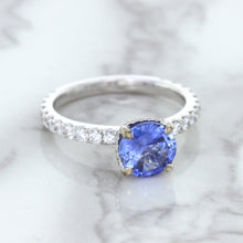 Load image into Gallery viewer, 1.75ct. EGL Certified Round Blue Sapphire Ring with Hidden Diamond Halo in 18K White Gold