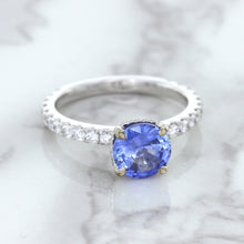 Load image into Gallery viewer, 1.75ct. EGL Certified Round Blue Sapphire Ring with Hidden Diamond Halo in 18K White Gold