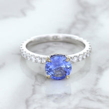Load image into Gallery viewer, 1.75ct. EGL Certified Round Blue Sapphire Ring with Hidden Diamond Halo in 18K White Gold