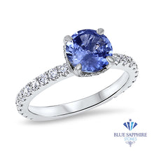 Load image into Gallery viewer, 1.75ct. EGL Certified Round Blue Sapphire Ring with Hidden Diamond Halo in 18K White Gold