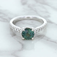 Load image into Gallery viewer, 1.57ct Round Green Sapphire Ring with Diamond Accents in 18K White Gold