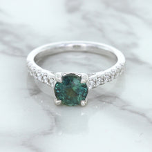 Load image into Gallery viewer, 1.57ct Round Green Sapphire Ring with Diamond Accents in 18K White Gold