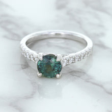 Load image into Gallery viewer, 1.57ct Round Green Sapphire Ring with Diamond Accents in 18K White Gold