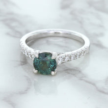 Load image into Gallery viewer, 1.57ct Round Green Sapphire Ring with Diamond Accents in 18K White Gold