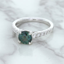 Load image into Gallery viewer, 1.57ct Round Green Sapphire Ring with Diamond Accents in 18K White Gold