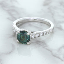 Load image into Gallery viewer, 1.57ct Round Green Sapphire Ring with Diamond Accents in 18K White Gold