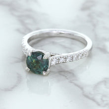 Load image into Gallery viewer, 1.57ct Round Green Sapphire Ring with Diamond Accents in 18K White Gold