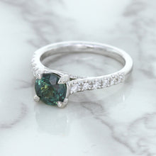 Load image into Gallery viewer, 1.57ct Round Green Sapphire Ring with Diamond Accents in 18K White Gold