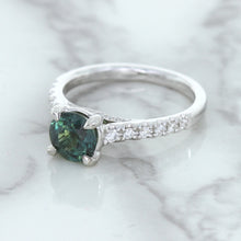 Load image into Gallery viewer, 1.57ct Round Green Sapphire Ring with Diamond Accents in 18K White Gold