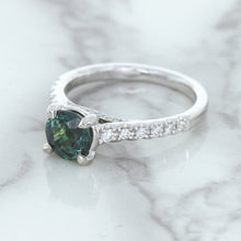 Load image into Gallery viewer, 1.57ct Round Green Sapphire Ring with Diamond Accents in 18K White Gold