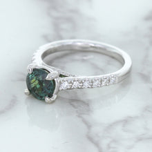 Load image into Gallery viewer, 1.57ct Round Green Sapphire Ring with Diamond Accents in 18K White Gold
