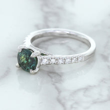Load image into Gallery viewer, 1.57ct Round Green Sapphire Ring with Diamond Accents in 18K White Gold