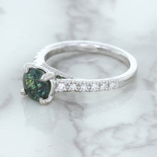 Load image into Gallery viewer, 1.57ct Round Green Sapphire Ring with Diamond Accents in 18K White Gold