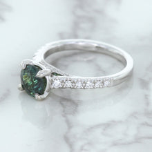 Load image into Gallery viewer, 1.57ct Round Green Sapphire Ring with Diamond Accents in 18K White Gold