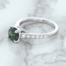 Load image into Gallery viewer, 1.57ct Round Green Sapphire Ring with Diamond Accents in 18K White Gold