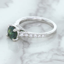 Load image into Gallery viewer, 1.57ct Round Green Sapphire Ring with Diamond Accents in 18K White Gold