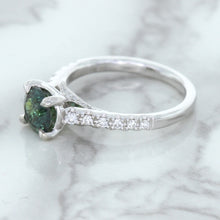Load image into Gallery viewer, 1.57ct Round Green Sapphire Ring with Diamond Accents in 18K White Gold