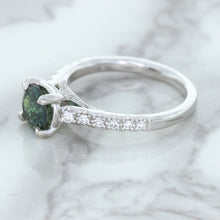 Load image into Gallery viewer, 1.57ct Round Green Sapphire Ring with Diamond Accents in 18K White Gold