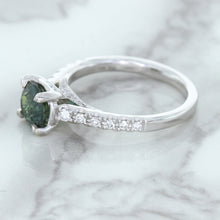 Load image into Gallery viewer, 1.57ct Round Green Sapphire Ring with Diamond Accents in 18K White Gold
