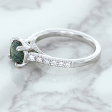 Load image into Gallery viewer, 1.57ct Round Green Sapphire Ring with Diamond Accents in 18K White Gold