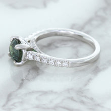 Load image into Gallery viewer, 1.57ct Round Green Sapphire Ring with Diamond Accents in 18K White Gold