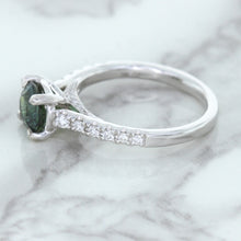 Load image into Gallery viewer, 1.57ct Round Green Sapphire Ring with Diamond Accents in 18K White Gold