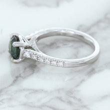 Load image into Gallery viewer, 1.57ct Round Green Sapphire Ring with Diamond Accents in 18K White Gold