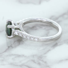Load image into Gallery viewer, 1.57ct Round Green Sapphire Ring with Diamond Accents in 18K White Gold
