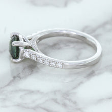 Load image into Gallery viewer, 1.57ct Round Green Sapphire Ring with Diamond Accents in 18K White Gold