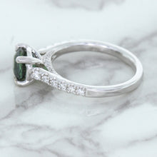 Load image into Gallery viewer, 1.57ct Round Green Sapphire Ring with Diamond Accents in 18K White Gold