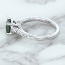 Load image into Gallery viewer, 1.57ct Round Green Sapphire Ring with Diamond Accents in 18K White Gold