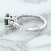 Load image into Gallery viewer, 1.57ct Round Green Sapphire Ring with Diamond Accents in 18K White Gold