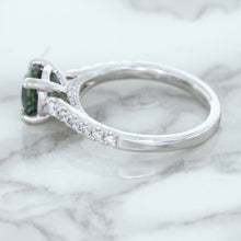 Load image into Gallery viewer, 1.57ct Round Green Sapphire Ring with Diamond Accents in 18K White Gold