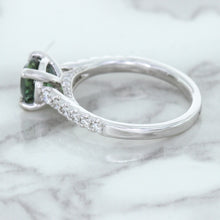 Load image into Gallery viewer, 1.57ct Round Green Sapphire Ring with Diamond Accents in 18K White Gold