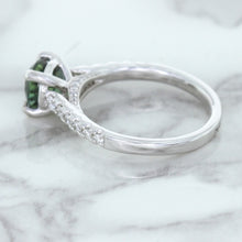 Load image into Gallery viewer, 1.57ct Round Green Sapphire Ring with Diamond Accents in 18K White Gold