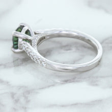 Load image into Gallery viewer, 1.57ct Round Green Sapphire Ring with Diamond Accents in 18K White Gold