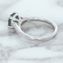 Load image into Gallery viewer, 1.57ct Round Green Sapphire Ring with Diamond Accents in 18K White Gold