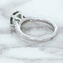 Load image into Gallery viewer, 1.57ct Round Green Sapphire Ring with Diamond Accents in 18K White Gold