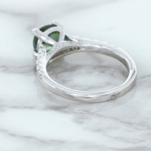 Load image into Gallery viewer, 1.57ct Round Green Sapphire Ring with Diamond Accents in 18K White Gold