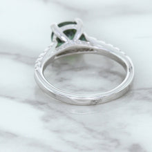 Load image into Gallery viewer, 1.57ct Round Green Sapphire Ring with Diamond Accents in 18K White Gold