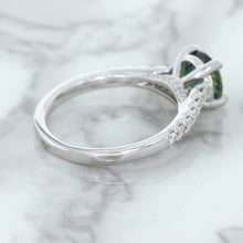 Load image into Gallery viewer, 1.57ct Round Green Sapphire Ring with Diamond Accents in 18K White Gold