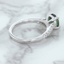Load image into Gallery viewer, 1.57ct Round Green Sapphire Ring with Diamond Accents in 18K White Gold